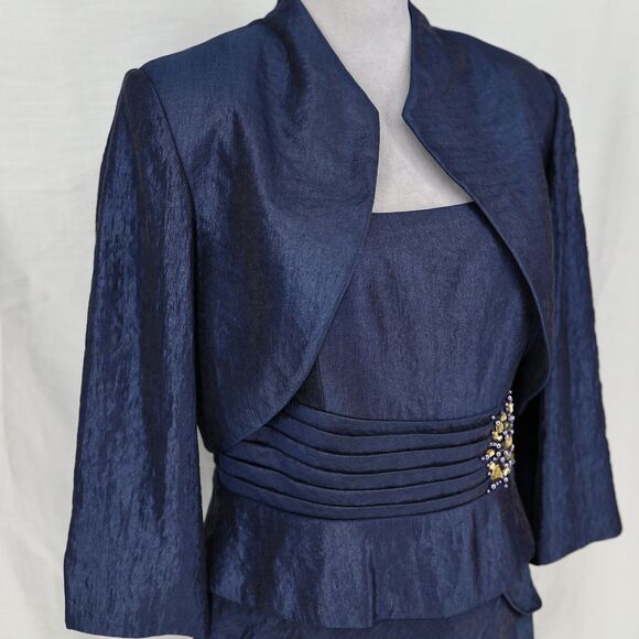 Jessica Howard Dress Suit Womens 12 Navy Blue Jacket and Dress Wedding Mob Mog - Picture 7 of 16